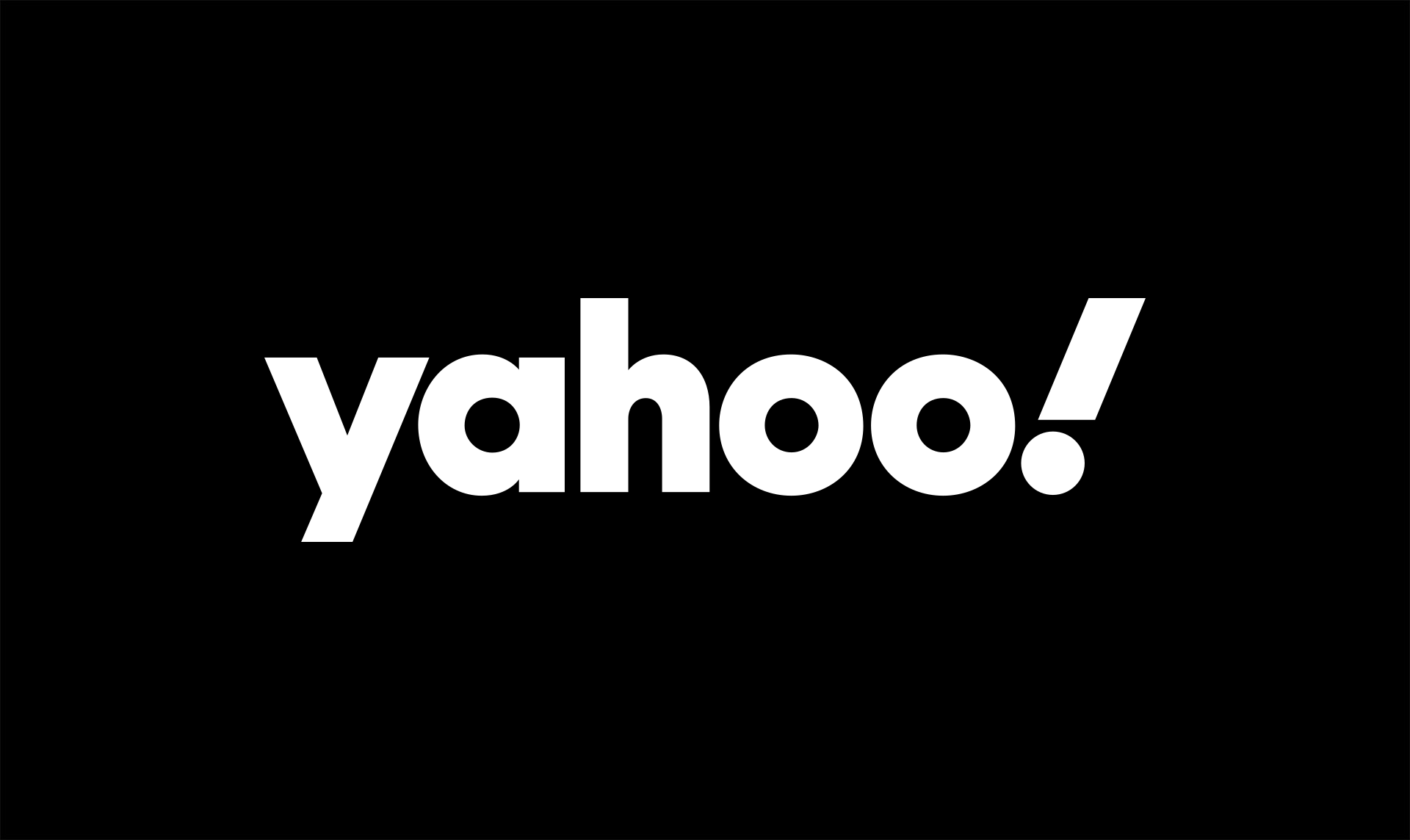 Yahoo! logo in white text on a black background, featuring an exclamation mark at the end.