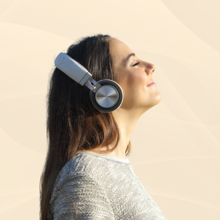 Woman listening to headphones